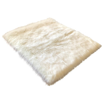 Super Soft Faux Sheepskin Silky Shag Rug, White, 18" Square