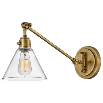 Hinkley Arti 7.75" Single Articulating Wall Sconce, Heritage Brass Clear Glass