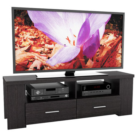 CorLiving Modern Black Engineered Wood TV Stand with Drawers for TVs up to 75"