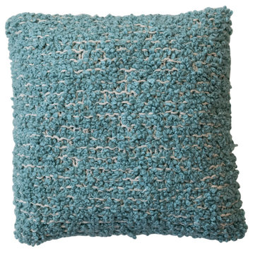 Woven Cotton Blend Boucle Pillow, Blue