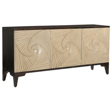 Ogallala Distressed Brown and Tan Transitional Three Door Credenza