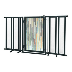 Fusion Gates - Fusion Gate with Modern Lines Design, Black, 71.5"-74" - Dog Gates