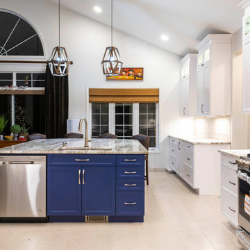 Modern white and blue kitchen