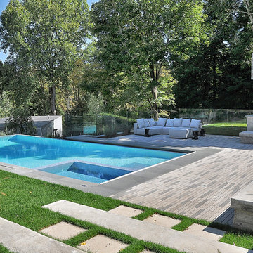 vanishing edge infinity glass tile swimming pool + interior spa