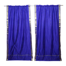Mogul Interior - 2 Blue Sheer Sari Panel Rod Pocket Drape Window Treatment Decor 84X44 - Curtains