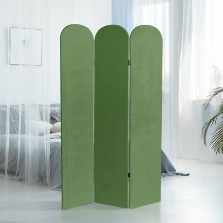 6 ft. Classic Arch Velvet Room Divider Green 3 Panel