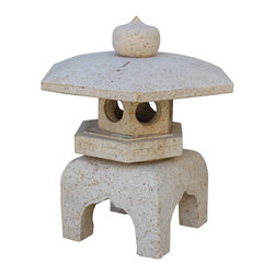 Chinese Zen Off White Gray Hexagon Stone Garden Lantern Statue - Garden Statues And Yard Art