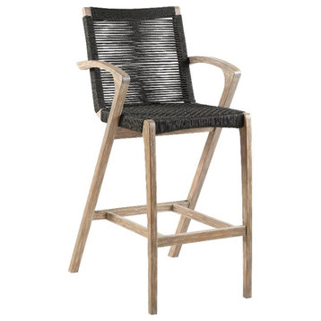 Armen Living Nabila 26" Wood/Rope Outdoor Counter Stool in Charcoal/Natural