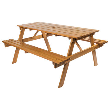 Shoreham 59" Modern Classic Outdoor Wood Picnic Table Benches With Umbrella Hole