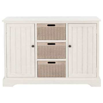 Gracyn 2 Door and 3 Removable Baskets Distressed White w/ Natural Baskets