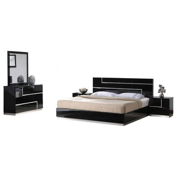 Best Master Barcelona 5-Piece Wood Eastern King Bedroom Set in Black High Gloss