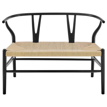 Evelina Loveseat Black Stained Frame and Natural Rush Seat