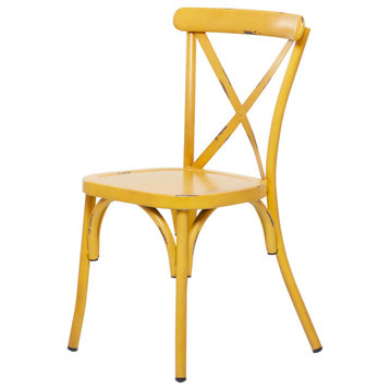 Set of 2 Metal Farmhouse Outdoor Dining Chair, Yellow
