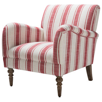 Mid-century Stripe Armchair With Wing Back, Red