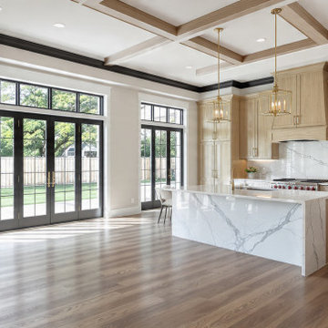 Modern Custom Kitchen & Marble Waterfall Island in Highland Park