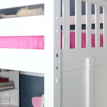 White Full XL High Loft Bed with Staircase