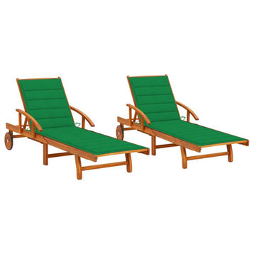 vidaXL 2x Solid Acacia Wood Sun Loungers with Cushions Wooden Chaise Lounge