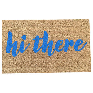 Hand Painted "Hi There" Script Welcome Mat, Sophie Sky Blue