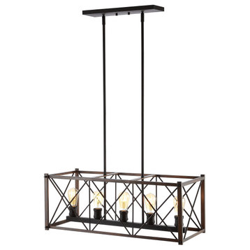 Galax 30" 5-Light Adjustable Iron LED Dimmable Pendant, Oil Rubbed Bronze