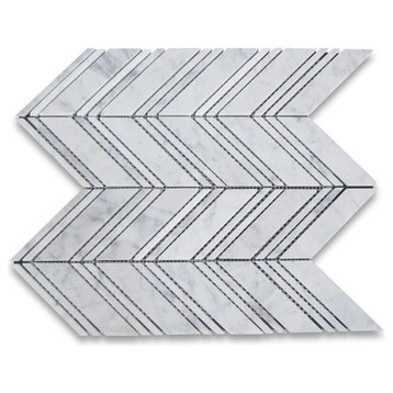 Carrara Chevron 1X4 Mosaic With Lines Polished, From Italy, 10 sq.ft.