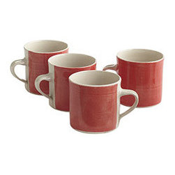 Wonki Ware Ceramics - Large Red Mugs - Set of 4 - New - Mugs
