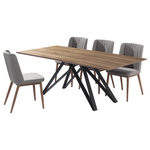 Armen Living - Wade Mid-Century Walnut Wood 5-Piece Dining Set - The Armen Living Modena and Wade mid-century dining set boasts an ideal combination of comfort and style that is certain to make every family gathering relaxing and memorable. The Modena's Matte Black Metal finish frame and beautiful Walnut Veneer top are complemented beautifully by the Wade's stylish grey upholstery and walnut construction. The Wade's back cushion accents and overall tall back design make the side chair not only appealing to the eye, but perfectly supportive as well. The Modena/Wade combination is designed to complement any mid-century dining room decor, but features a versatility that makes it work well in just about any room of the house. The Modena/Wade set comes with 1 dining table and 4 dining chairs.
