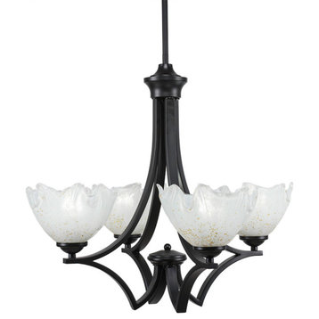 Zilo 4 Light Chandelier, Matte Black Finish With 7" Gold Ice Glass