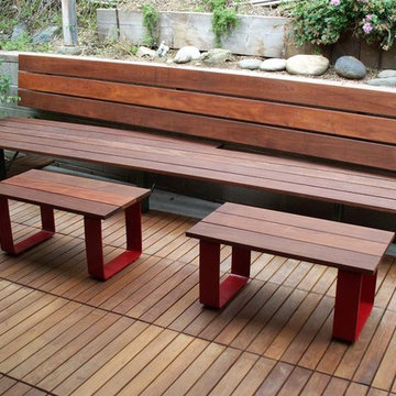 Custom fabricated patio bench and side tables, crafted and installed by Parson A