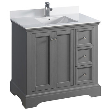 Fresca Windsor 36" Gray Textured Cabinet With Top and Sink