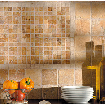 Giallo Tumbled 12×12 1×1 Travertine Mosaics