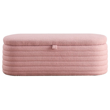 Gewnee Storage Ottoman Bench Upholstered Fabric Storage Bench, Pink Teddy