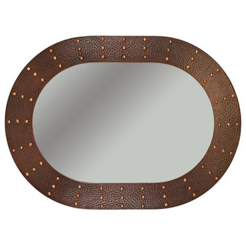 35" Hand Hammered Oval Copper Mirror With Hand Forged Rivets