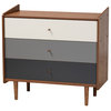 Gambrel Mid-Century Modern Walnut Brown and Gray Gradient Wood 3-Drawer Chest