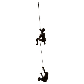 2-Pieces of the Chasing Climbing Man Wall Art Sculpture, CHOCO