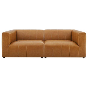 Modway Bartlett 2-Piece Tufting Upholstered Faux Leather Loveseat in Tan