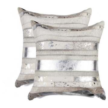 18"x18"x5" Silver and Gray Pillow, Set of 2