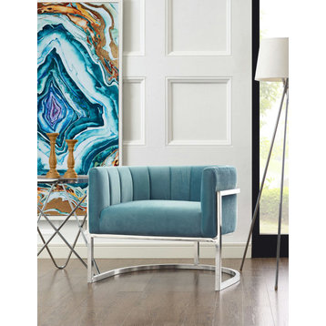 TOV Furniture Magnolia Sea Blue Chair with Silver Base