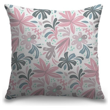 "Red And Blue Floral" Outdoor Pillow 16"x16"