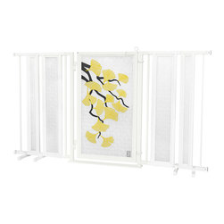 Fusion Gates - Fusion Gate with Autumn Ginkgo Design, White Pearl, 65"-71.4" - Dog Gates
