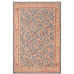 Bareens Designer Rugs - Oriental Ziegler Kandace Blue Tan Hand-Knotted Wool Rug - 6'1'' x 9'1'' - Enhance the ambiance of your home with this magnificent Persian-influenced Turkish hand-knotted rug made by skilled artisans capable of creating the most exceptional vegetable dyes and hand-spun wool. This exquisite handmade rug is a one-of-a-kind Peshawar Kafkaz, otherwise identified as Chobi, Chobi Peshawar, Oushak, or Ziegler rug. These handmade rugs are crafted in Pakistan utilizing superior-quality wool imported from Australia, New Zealand, and Korea in two types of weaves: the Persian weave and the Mori weave. This rug is meticulously crafted by hand using the finest natural vegetable dyes extracted from local plants. The artisans use a blend of hand-spun local and fine merino wool, resulting in a rug with a compelling texture, higher lanolin content, and longer staple. The artisans occasionally incorporate natural or artificial silk into the pile to enhance specific motifs. The finished product is an awe-inspiring execution of flawless design and an understated palette that exudes elegance.