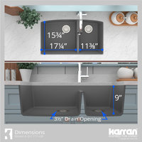 Karran Undermount Quartz 32" 60/40 Double Bowl Kitchen Sink, Grey