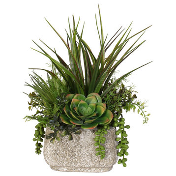 Artificial Succulent Variety in a Cement Pot