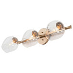 LNC - LNC Modern 3-Light Gold Bathroom Vanity Light With Clear Glass - This modern 3-light gold bathroom vanity light is a must-have addition to your bathroom, whether you need a close shave or an extra dab of makeup. This piece has a round backplate and a sleek pipe-inspired rod in a gold finish for some glam style to your space. Hand-painted gold finishes brings a modern yet elegant style, adding more crafts charm to this bathroom vanity light.Mount the bath bracket facing up or down, around or over a bathroom mirror to banish shadows from your face while getting ready for the day or an evening out.