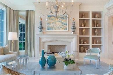 Large open concept light wood floor living room photo in Philadelphia with a media wall