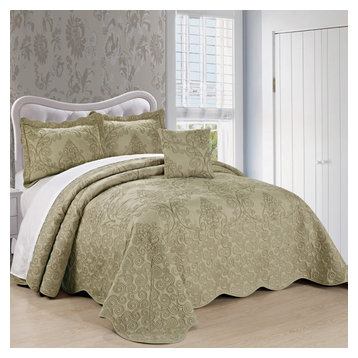Damask Embroidered Quilted 4 Piece Bed Spread Sets, Incense, Queen