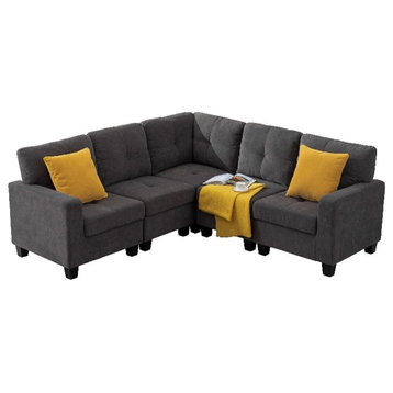 Pemberly Row 5pc Modern Solid Wood Modular Sectional Sofa Couch in Dark Gray