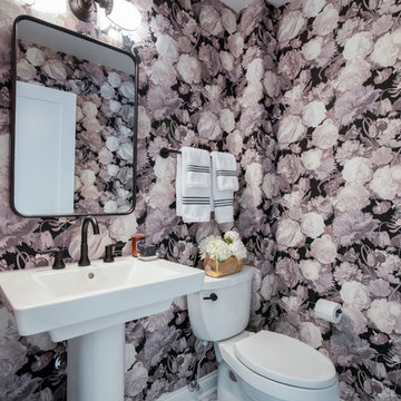 Black and White Floral Powder Room