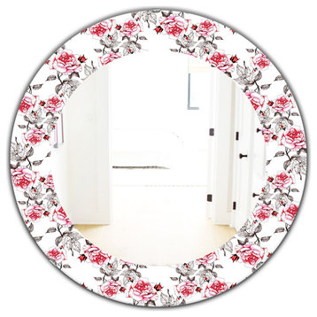 Designart Pink Blossom 3 Farmhouse Frameless Oval Or Round Wall Mirror, 32x32