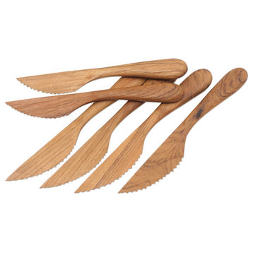 Novica Handmade Sharp Set Teak Wood Dinner Knives (Set Of 6)
