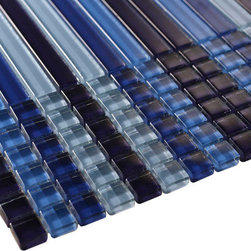 Blue Glossy Stripes and Square Mixed Glass Mosaic Tiles - Home Accessories & Decor